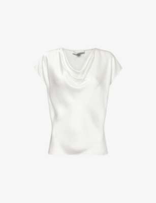 VINCE: Cowl-neck satin-textured silk top
