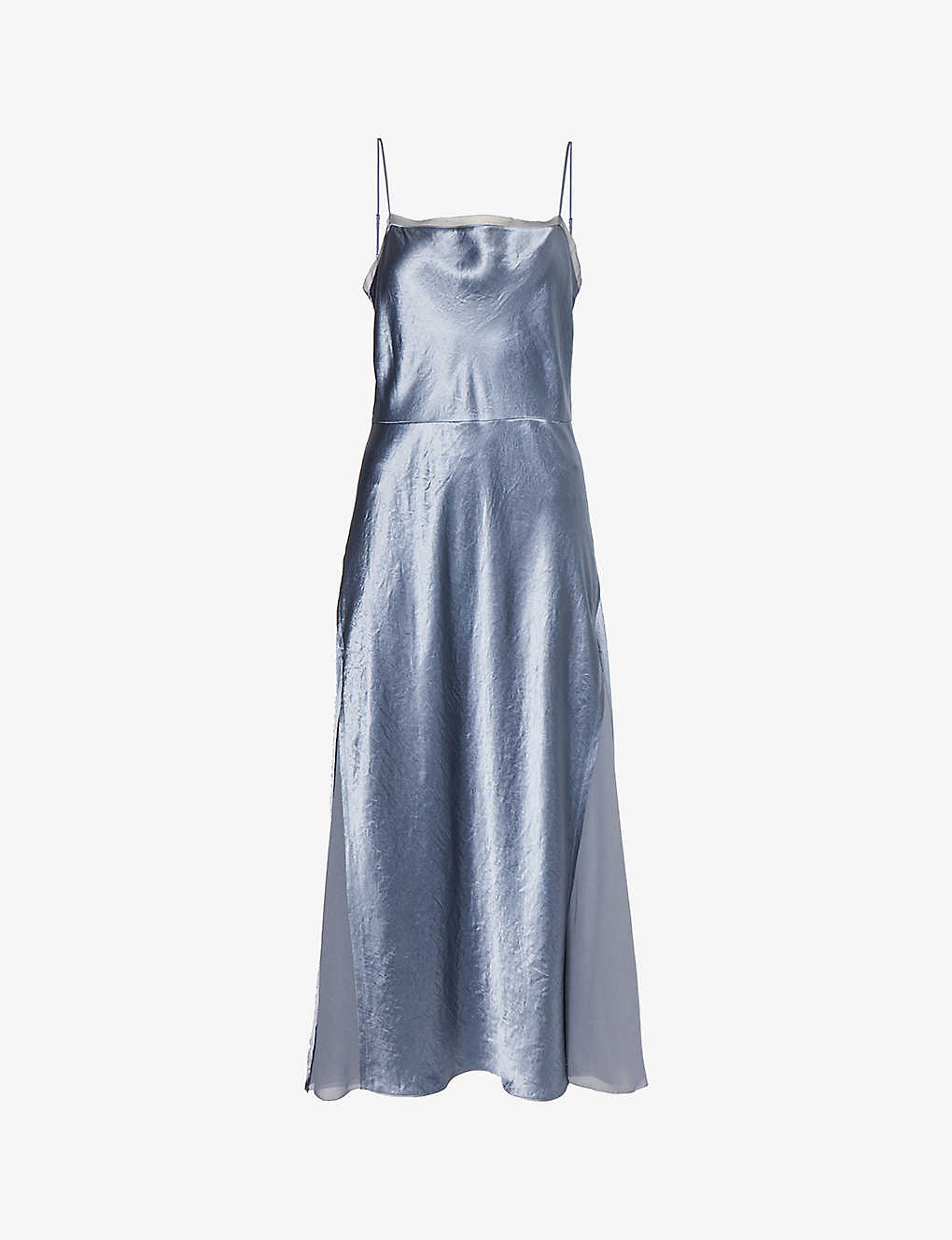 Shop Vince Panelled Scoop-neck Satin Midi Dress In Grey