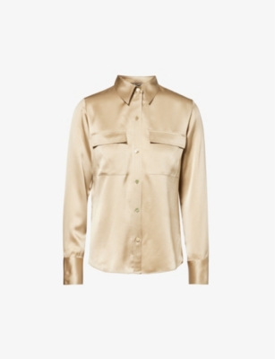 Vince Flap-pocket Regular-fit Silk Shirt In Beige Stone-285bes
