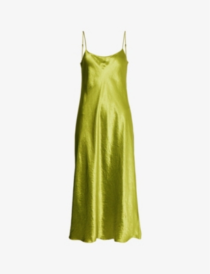 Shop Vince Slip Scoop-neck Satin Midi Dress In Green