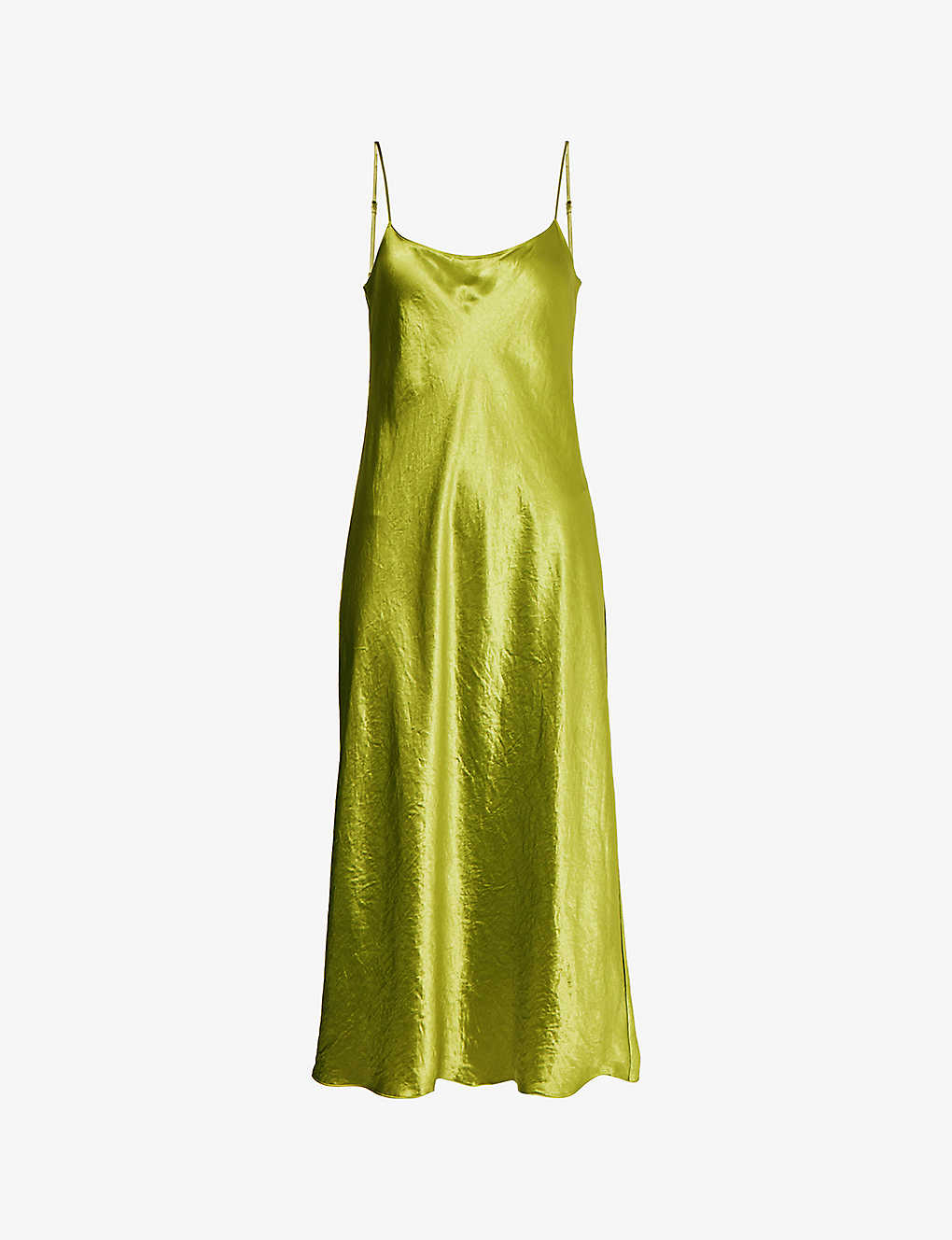Shop Vince Women's Basil-388bsl Slip Scoop-neck Satin Midi Dress In Green