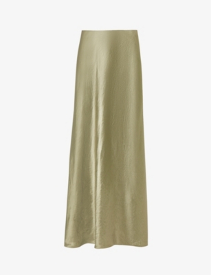 Vince Womens Artichoke-347art Flared-hem Crinkle-texture Satin Midi Skirt In Artichoke-347art