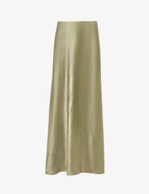 Vince Womens Artichoke-347art Flared-hem Crinkle-texture Satin Midi Skirt