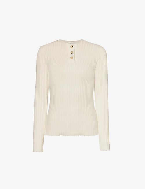 VINCE: Henley long-sleeved cotton-blend top