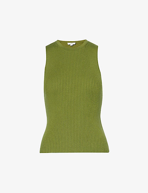 VINCE: Sleeveless ribbed stretch-woven blend top