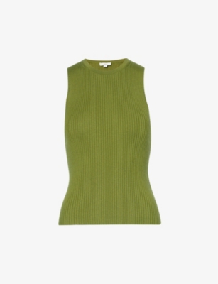 Vince Womens Basil-388bsl Sleeveless Ribbed Stretch-woven Blend Top
