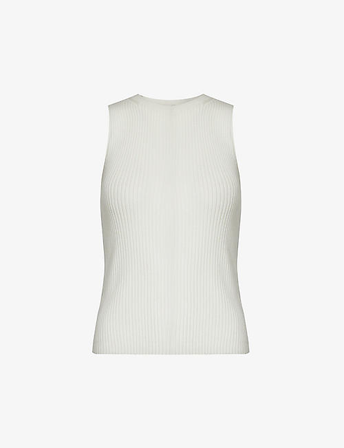 VINCE: Sleeveless ribbed stretch-woven blend top
