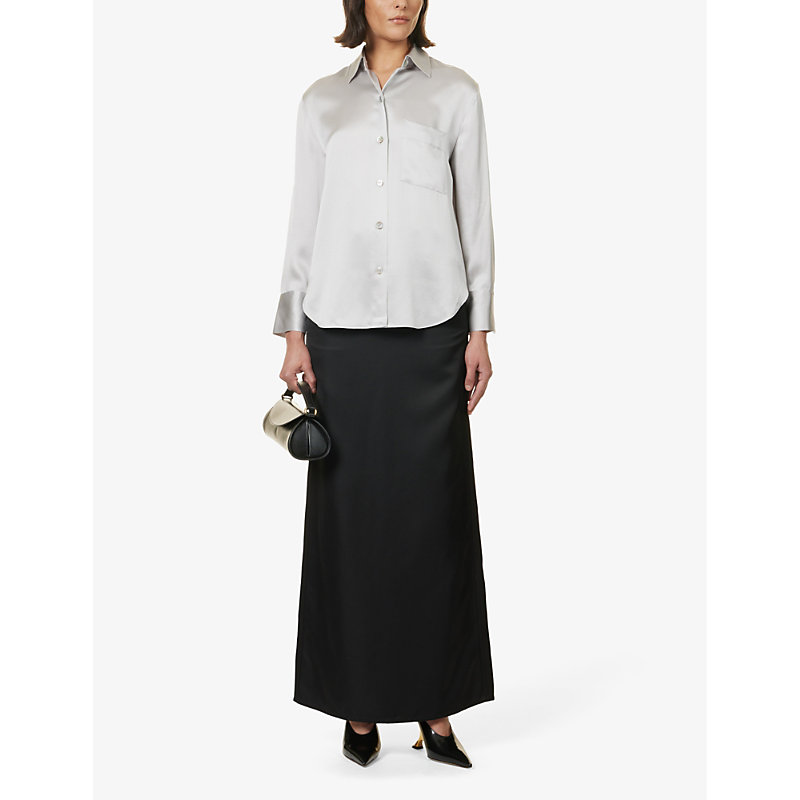 Shop Vince Relaxed-fit Silk-satin Blouse In Silverstone-050sls