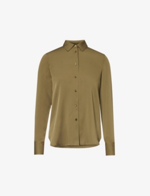 Vince Slim-fitted Stretch Silk Button-front Blouse In Green