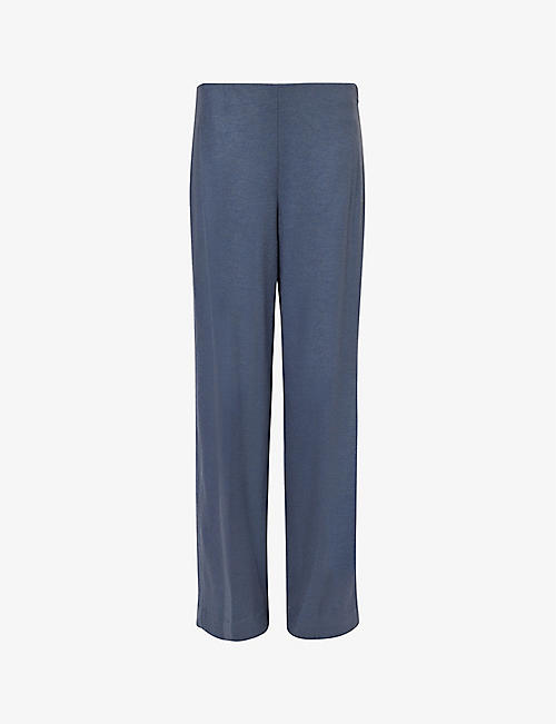 VINCE: Pressed-crease elasticated-waist straight-leg mid-rise wool-blend trousers