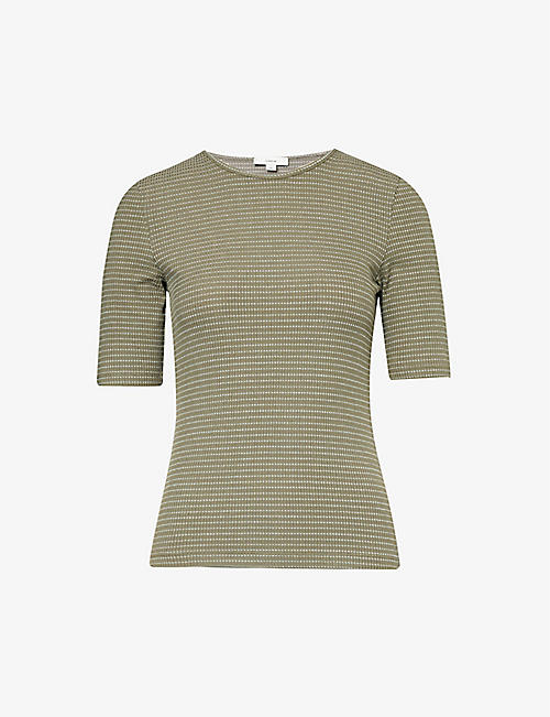 VINCE: Striped short-sleeved stretch-woven blend T-shirt