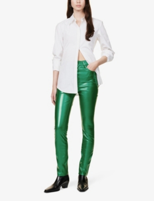 Shop Mother Women's Junebug Rail Skimp Straight-leg High-rise Faux-leather Trousers In Green