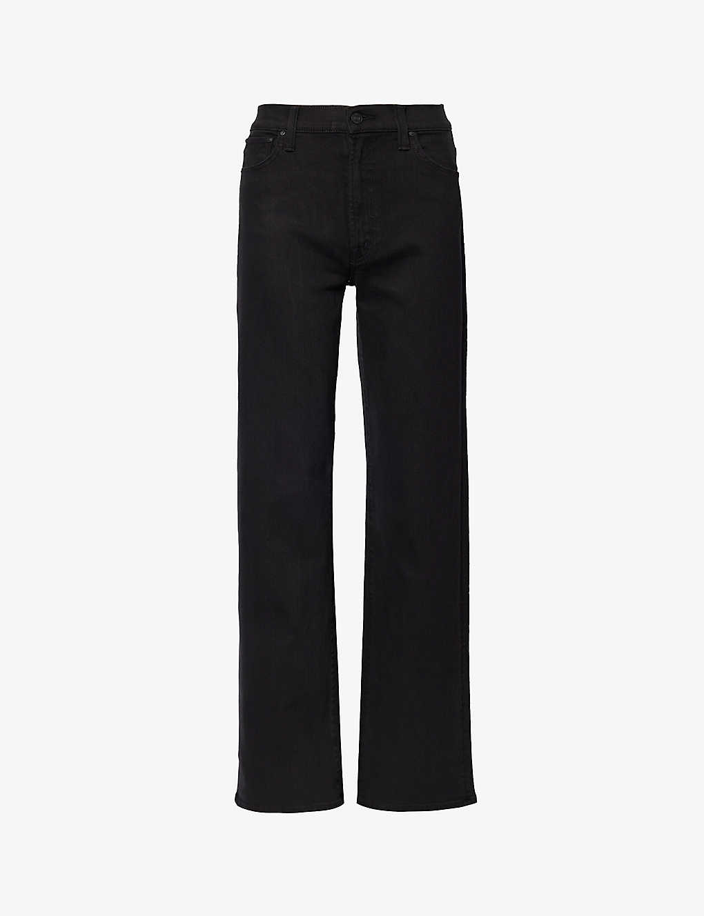 Mother Womens Pitch The Dodger Sneak Straight-leg High-rise Stretch-recycled-denim Jeans In Black