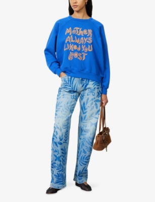 Mother Womens Pressed Leaves The Lasso Sneak Wide-leg High-rise Stretch-denim Jeans In Blue