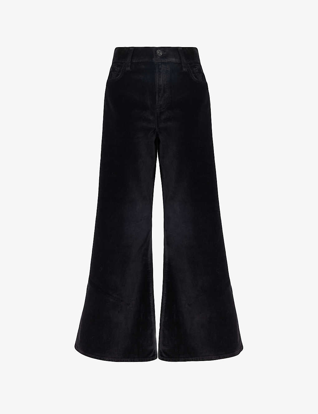 Shop Frame Women's Black Le Palazzo Wide-leg High-rise Velvet Jeans