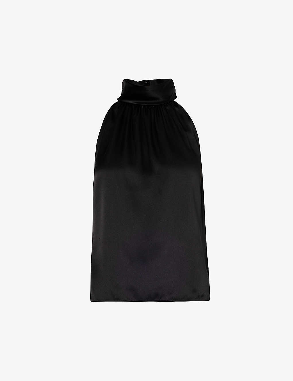 Shop Frame Sleeveless Mock-neck Silk Blouse In Black