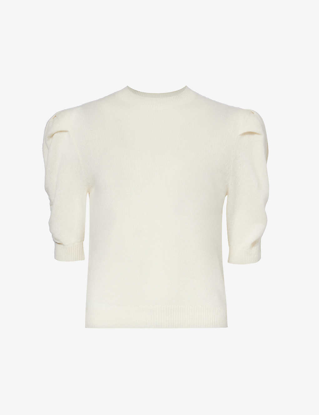 Frame Womens Cream Puffed-sleeve Ribbed-trim Cashmere Top