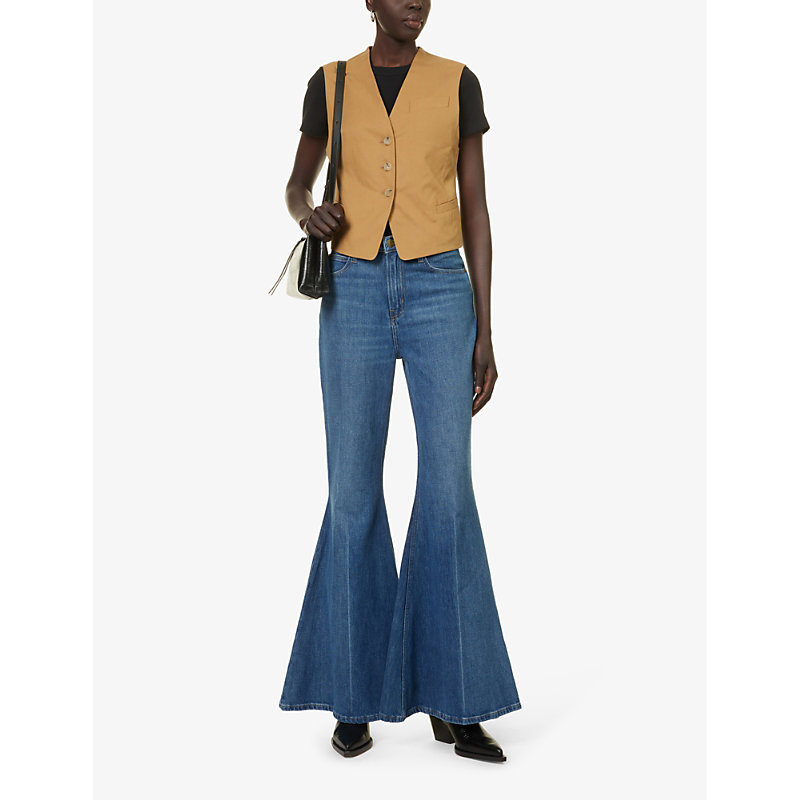 Shop Frame The Extreme Flare Faded-wash Straight-leg High-rise Cotton And Recycled-denim Jeans In Lago Di Como