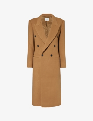 Frame Womens Camel Double-breasted Wool Coat