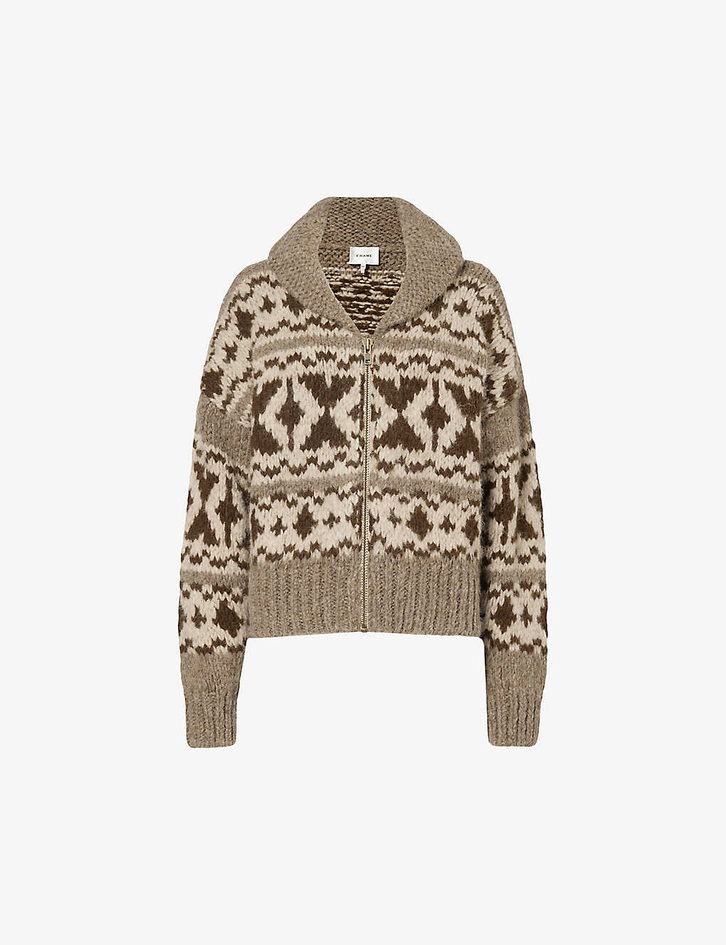 Frame Womens Oatmeal Multi Fairisle Graphic-pattern Knitted Sweatshirt In Brown