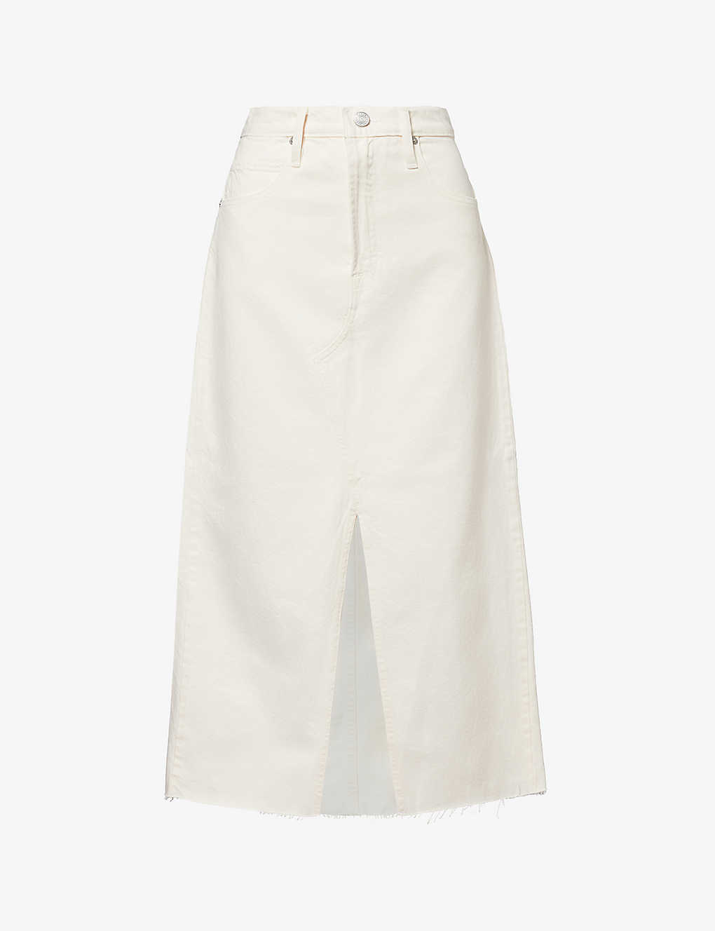 Shop Frame Mid-rise Split-hem Denim Maxi Skirt In Ecru