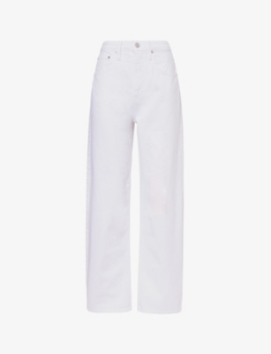Frame Womens White High-rise Wide-leg Denim Jeans