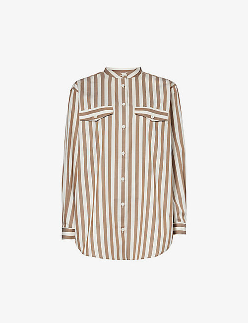 FRAME: Stripe-print relaxed-fit cotton-poplin shirt