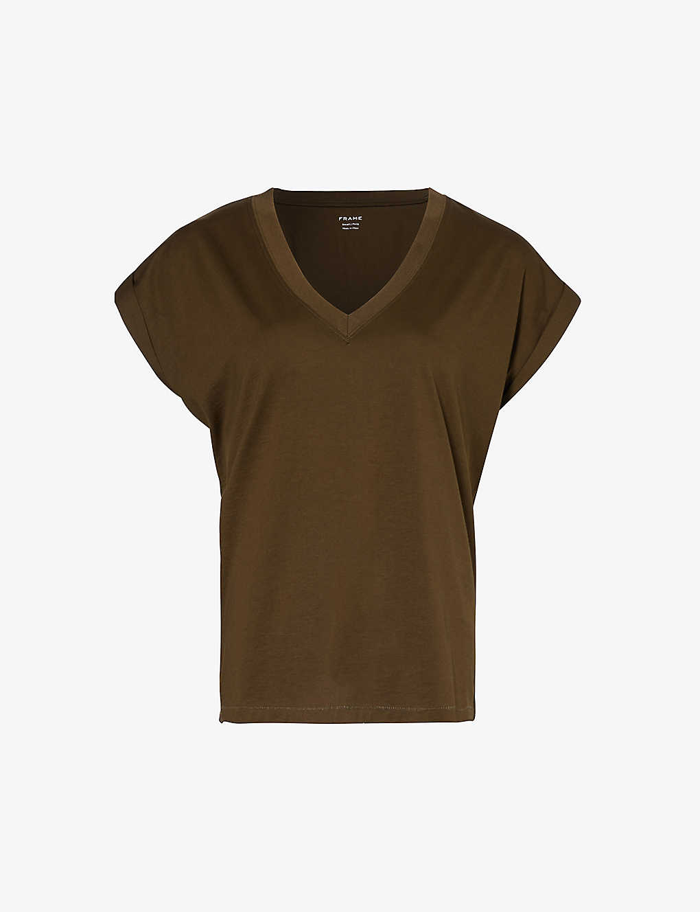 Frame Womens Olive Khaki Easy V-neck Short-sleeve Cotton-jersey T-shirt