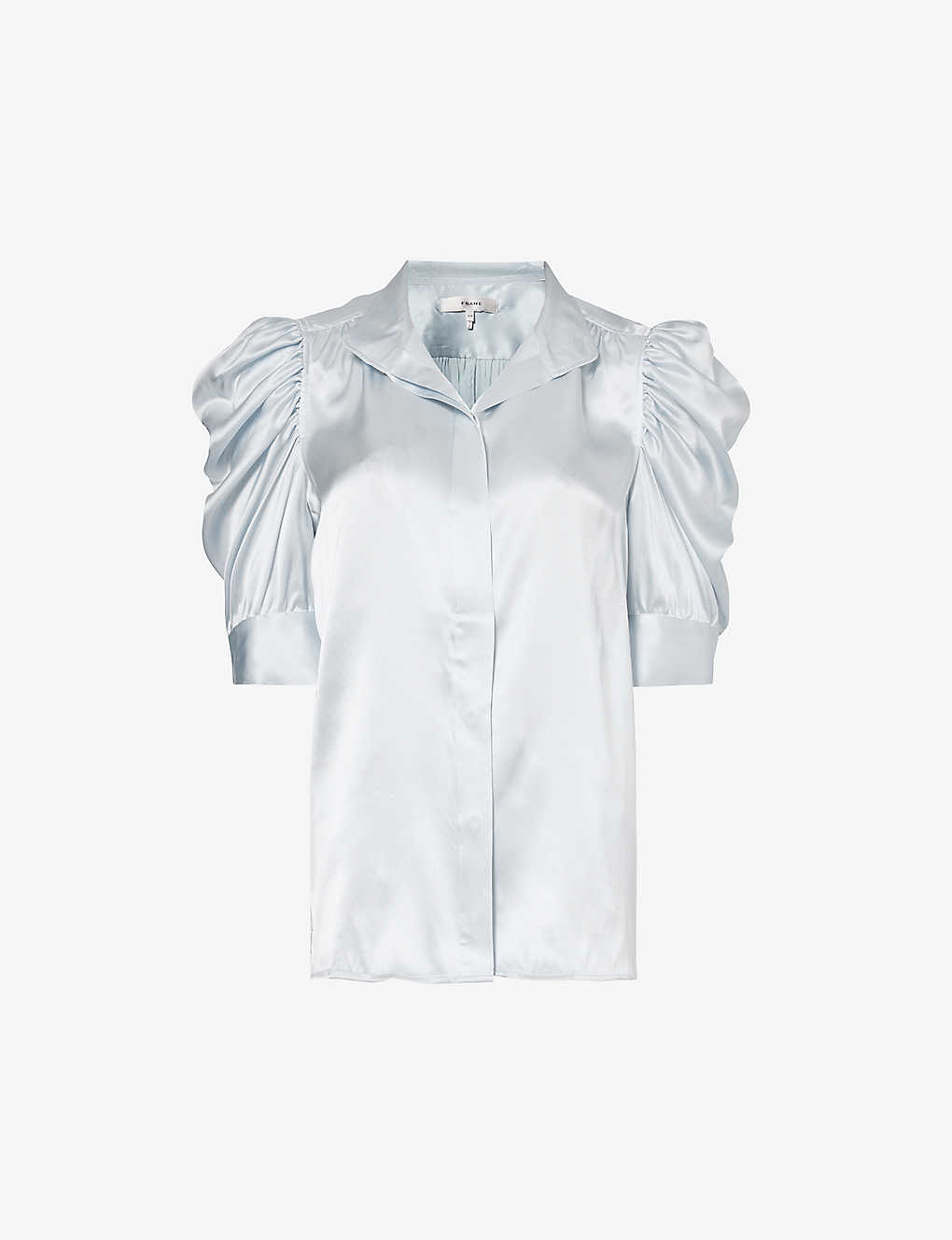 Shop Frame Women's Denim Blue Gillian Puff-shoulder Relaxed-fit Silk Shirt