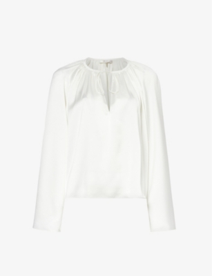 FRAME: V-neck relaxed-fit pleated woven blouse