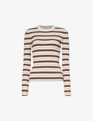Frame Womens Mocha Multi Stripe-print Crew-neck Stretch-woven Blend Jumper In Multi-coloured