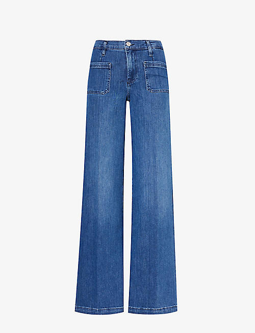 FRAME: Le Bardot faded-wash wide-leg high-rise stretch-denim-blend jeans