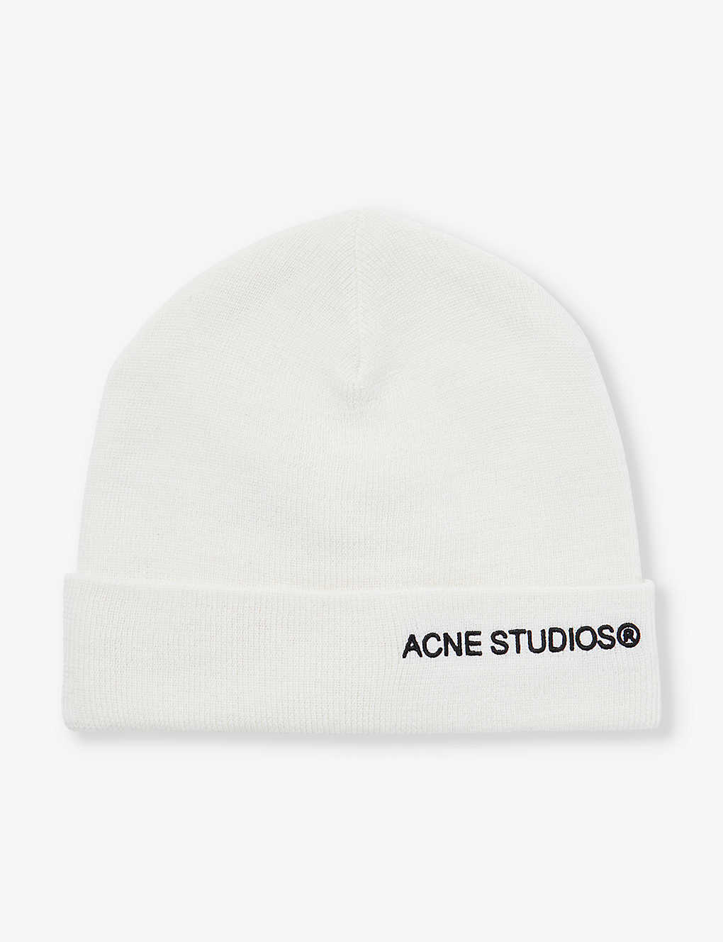 Acne Studios Womens Off White Brand-embroidered Folded-brim Wool-knit Beanie