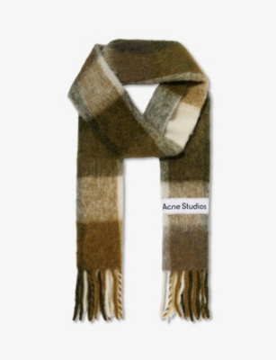 Acne Studios Vally Checked Wool-blend Scarf In Taupe/green/black