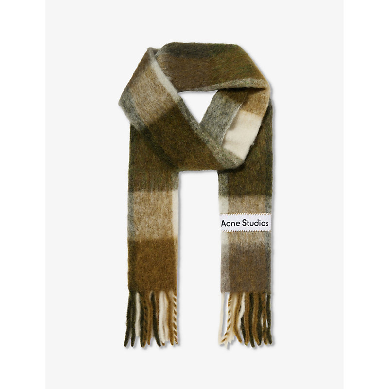 Acne Studios Vally Checked Wool-blend Scarf In Taupe/green/black