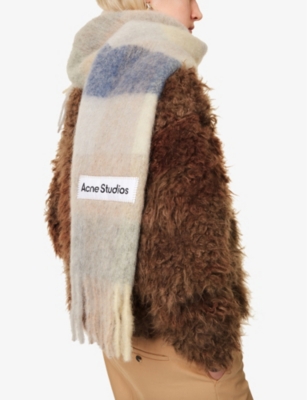 Acne Studios Vally Checked Wool-blend Scarf In Vanilla/beige/lavender