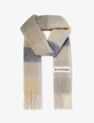 Acne Studios Vally Checked Wool-blend Scarf In Vanilla/beige/lavender