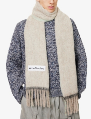 Acne Studios Vally Brand-patch Wool-blend Scarf In Beige/grey