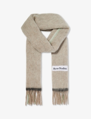 Acne Studios Vally Brand-patch Wool-blend Scarf In Beige/grey