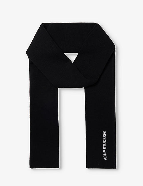 ACNE STUDIOS: Logo-embroidered knitted wool-blend scarf