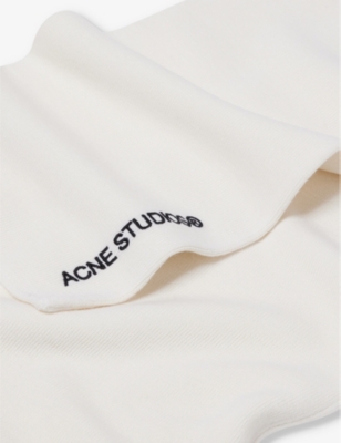 Shop Acne Studios Womens White Logo-embroidered Knitted Wool-blend Scarf