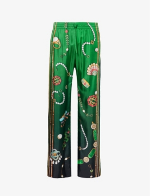 Shop Casablanca La Boite A Bijoux Graphic-print Relaxed-fit Straight-leg Silk Trousers