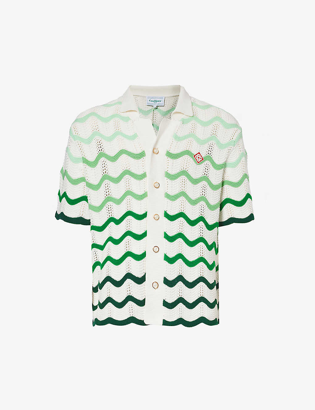 Shop Casablanca Wave-pattern Crochet Cotton-knit Shirt In Green / White