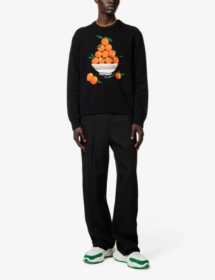 Shop Casablanca Men's Black Oranges Graphic-knit Cotton-knit Jumper