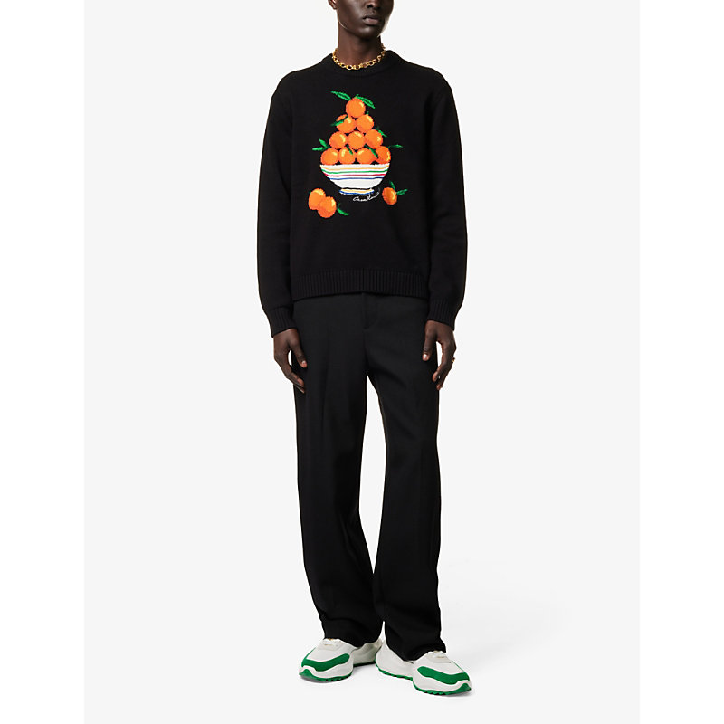 Shop Casablanca Men's Black Oranges Graphic-knit Cotton-knit Jumper