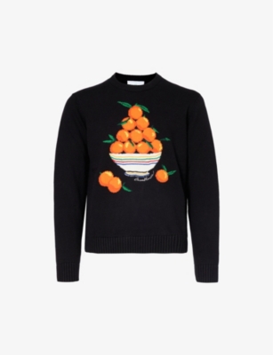 Shop Casablanca Men's Black Oranges Graphic-knit Cotton-knit Jumper