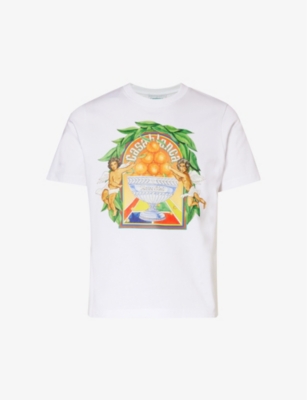 Casablanca T-shirt With Round Neck And Short Sleeves In Triomphe Dorange