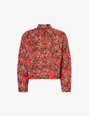 Shop Vivienne Westwood Men's Crazy Orb Marlene Graphic-print Collared Denim Jacket In Multi-coloured