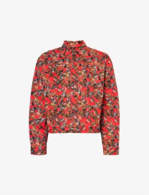 Vivienne Westwood Mens Crazy Orb Marlene Graphic-print Collared Denim Jacket In Multi-coloured