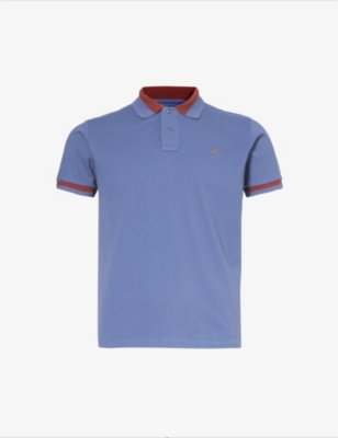 Shop Vivienne Westwood Men's Dust Blue Classic Striped-collar Organic Cotton-piqué Polo Shirt